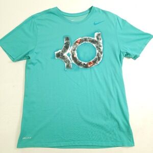 Nike Tee T-Shirt Men's KD Kevin Durant Dri Fit Sz L Short Sleeve Teal Blue‎ EUC